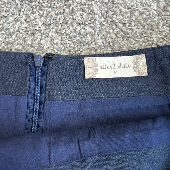 Altar'd State Navy Blue Boho Embroidered Linen Cotton Mini Skirt, Size Medium - Picture 2 of 5
